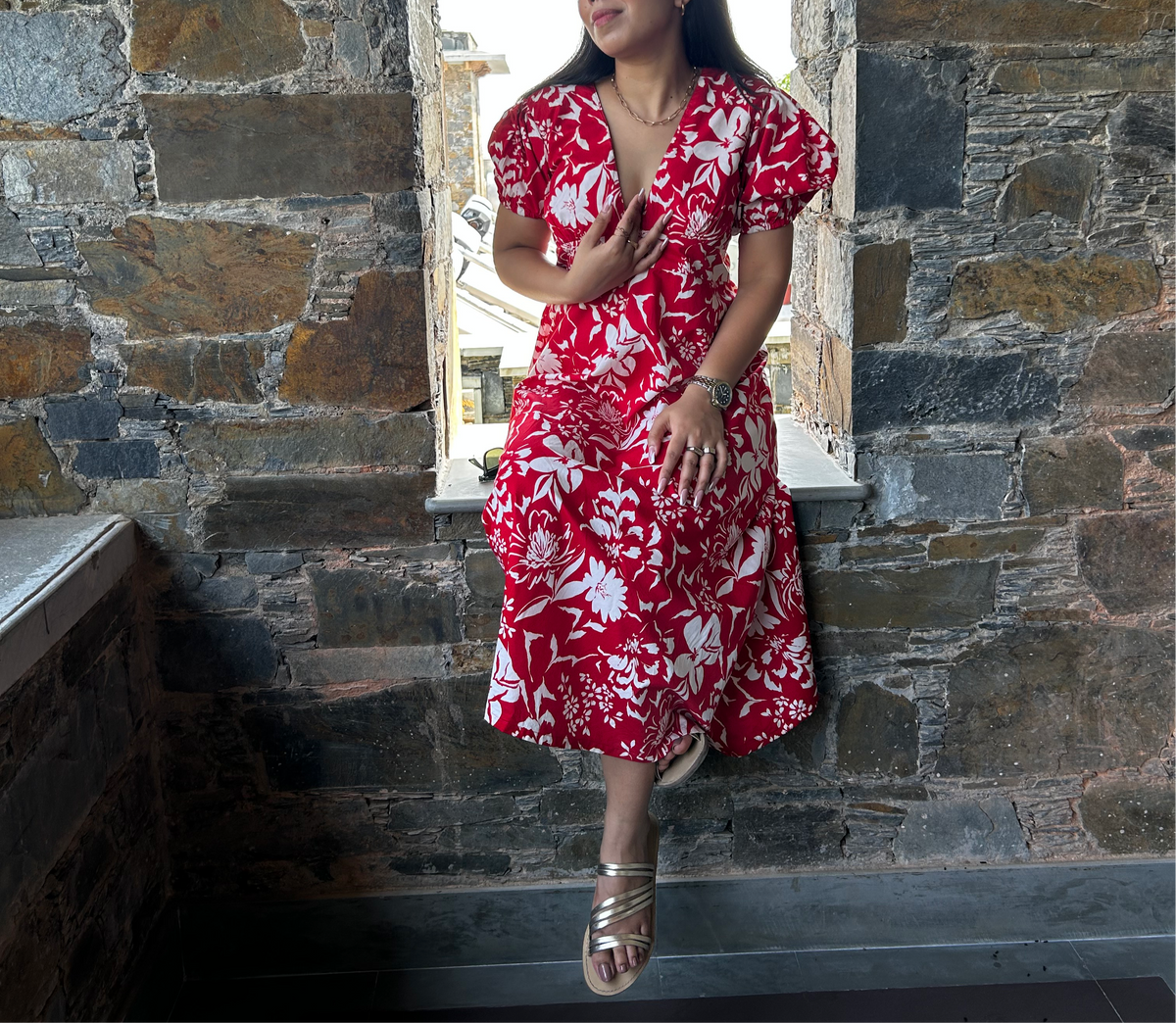 Floral Balloon Sleeve Dress