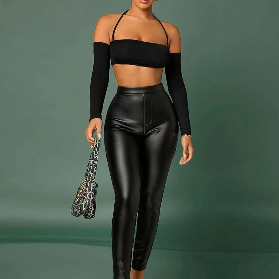 Black Cold Shoulder Backless Top
