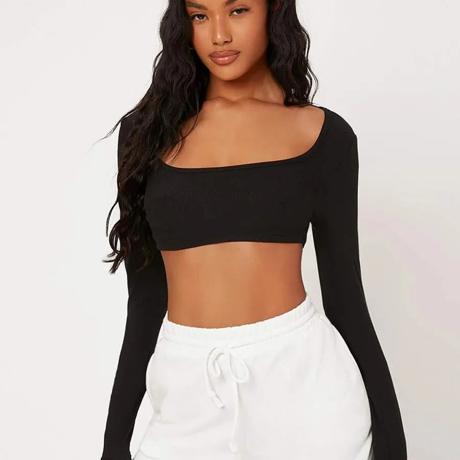 Black Scoop Neck Crop Top