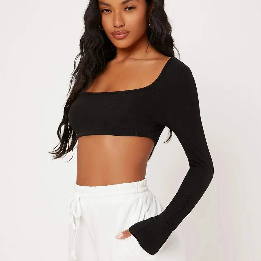 Black Scoop Neck Crop Top