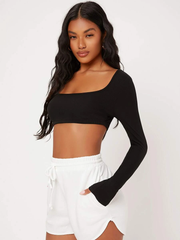 Scoop Neck Solid Crop Top