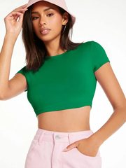 Green Solid Mock Neck Crop Top