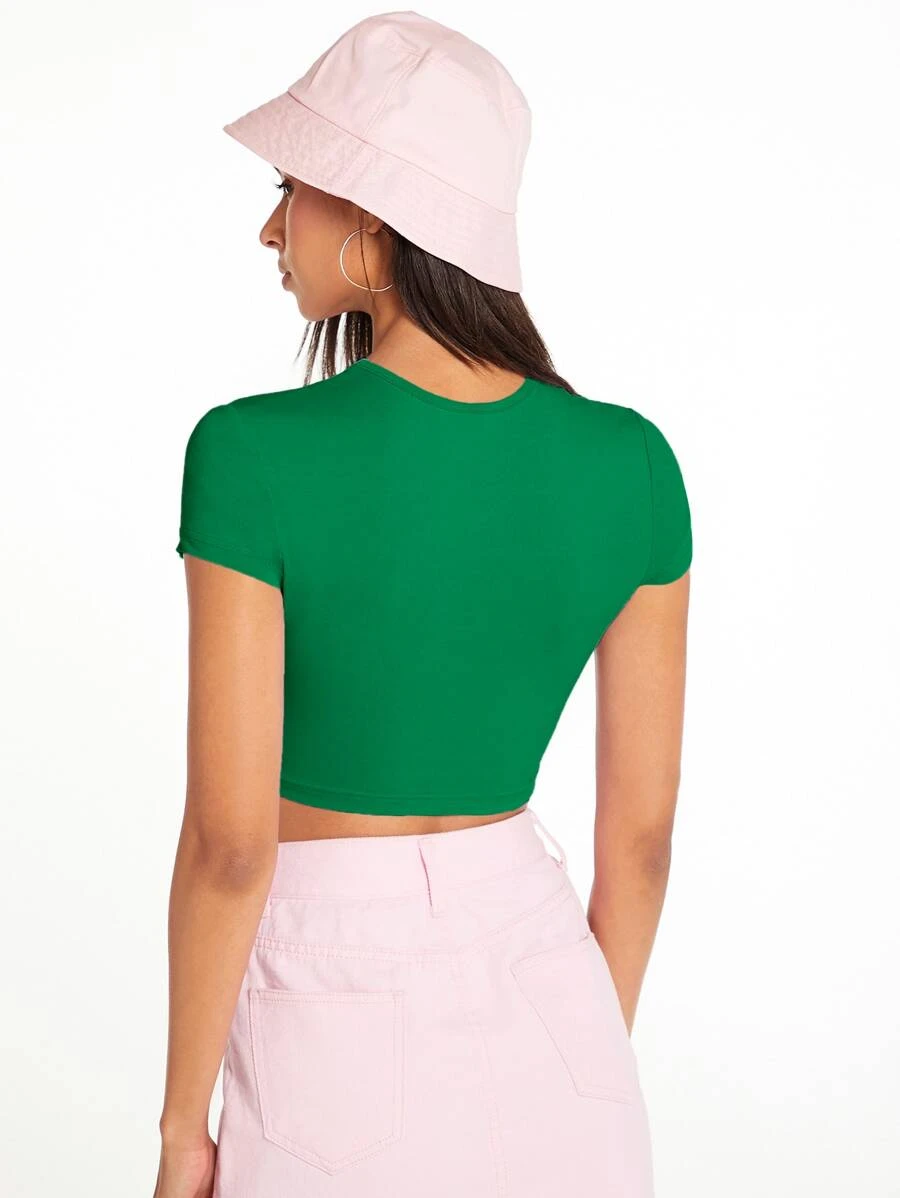 Green Solid Mock Neck Crop Top