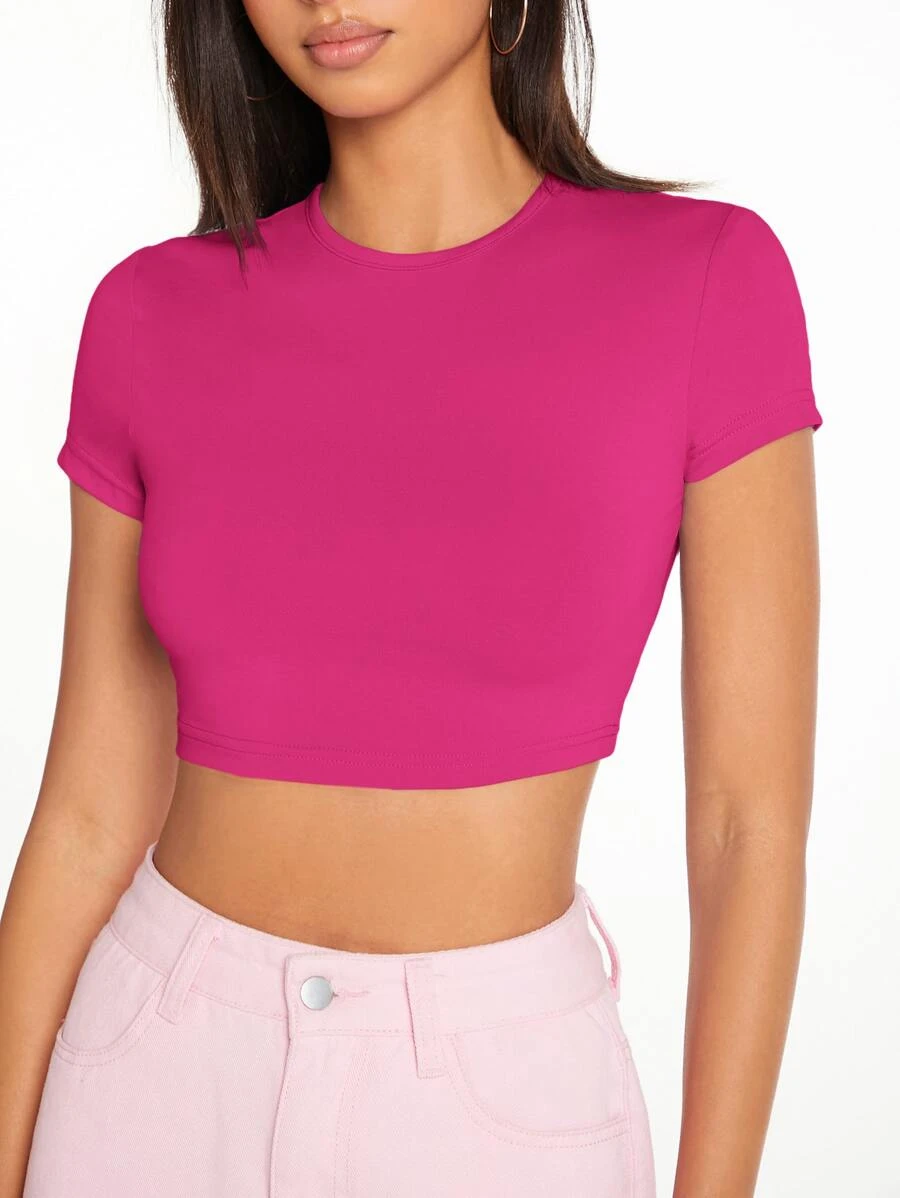Green Solid Mock Neck Crop Top
