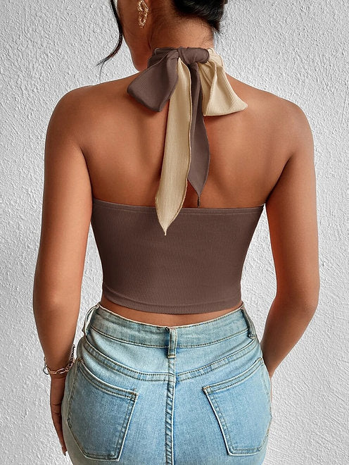 Front Cut Out Crop Halter Top