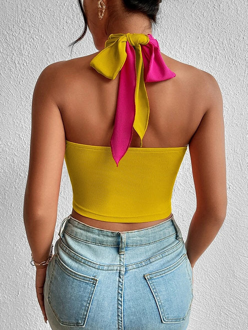 Front Cut Out Crop Halter Top