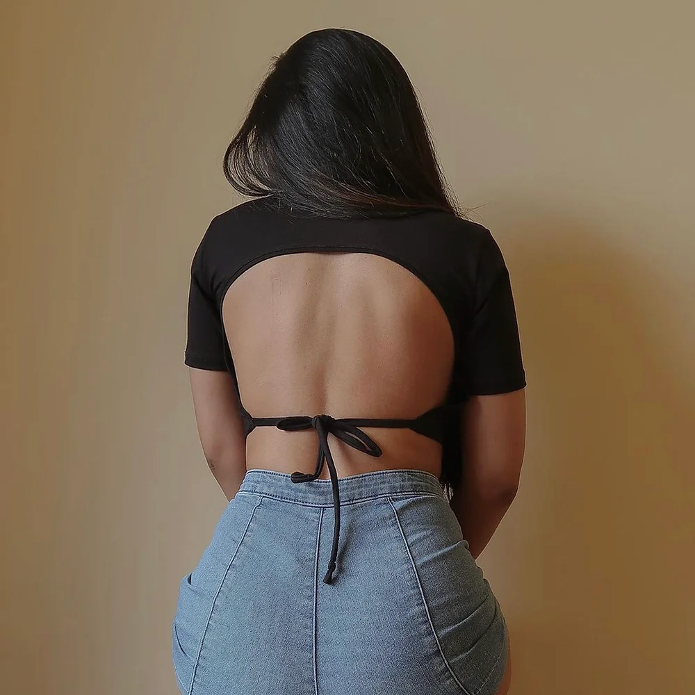 Black Backless Crop Tee