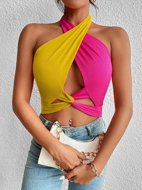 Front Cut Out Crop Halter Top