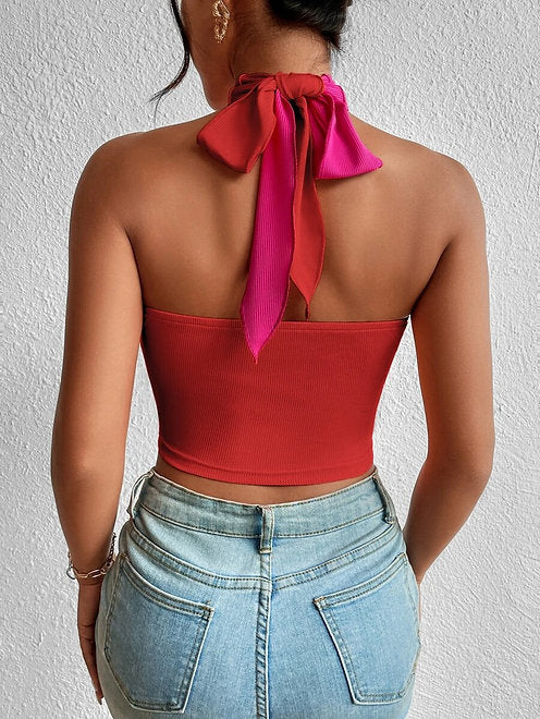 Front Cut Out Crop Halter Top