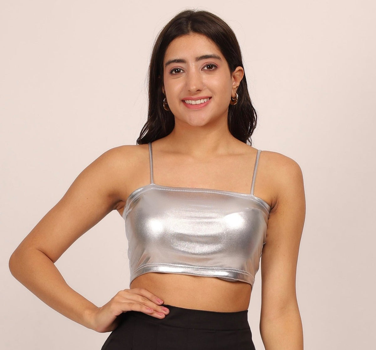 Solid Metallic Cami Crop Top