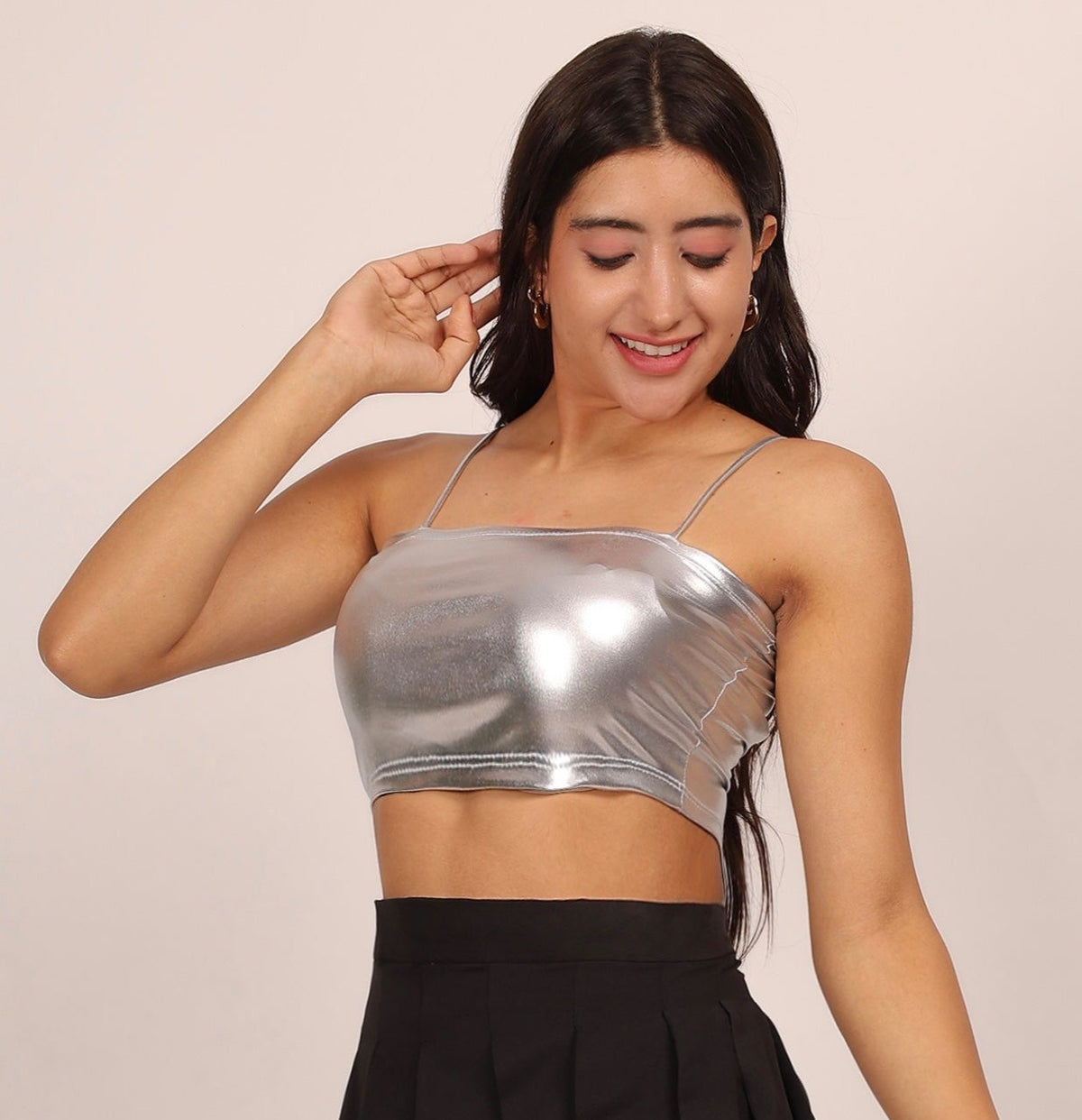 Solid Metallic Cami Crop Top