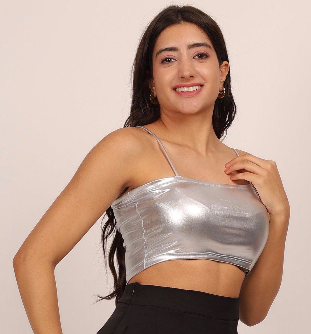 Solid Metallic Cami Crop Top