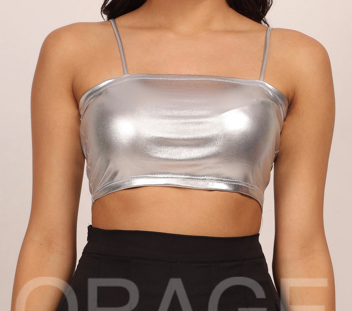 Solid Metallic Cami Crop Top