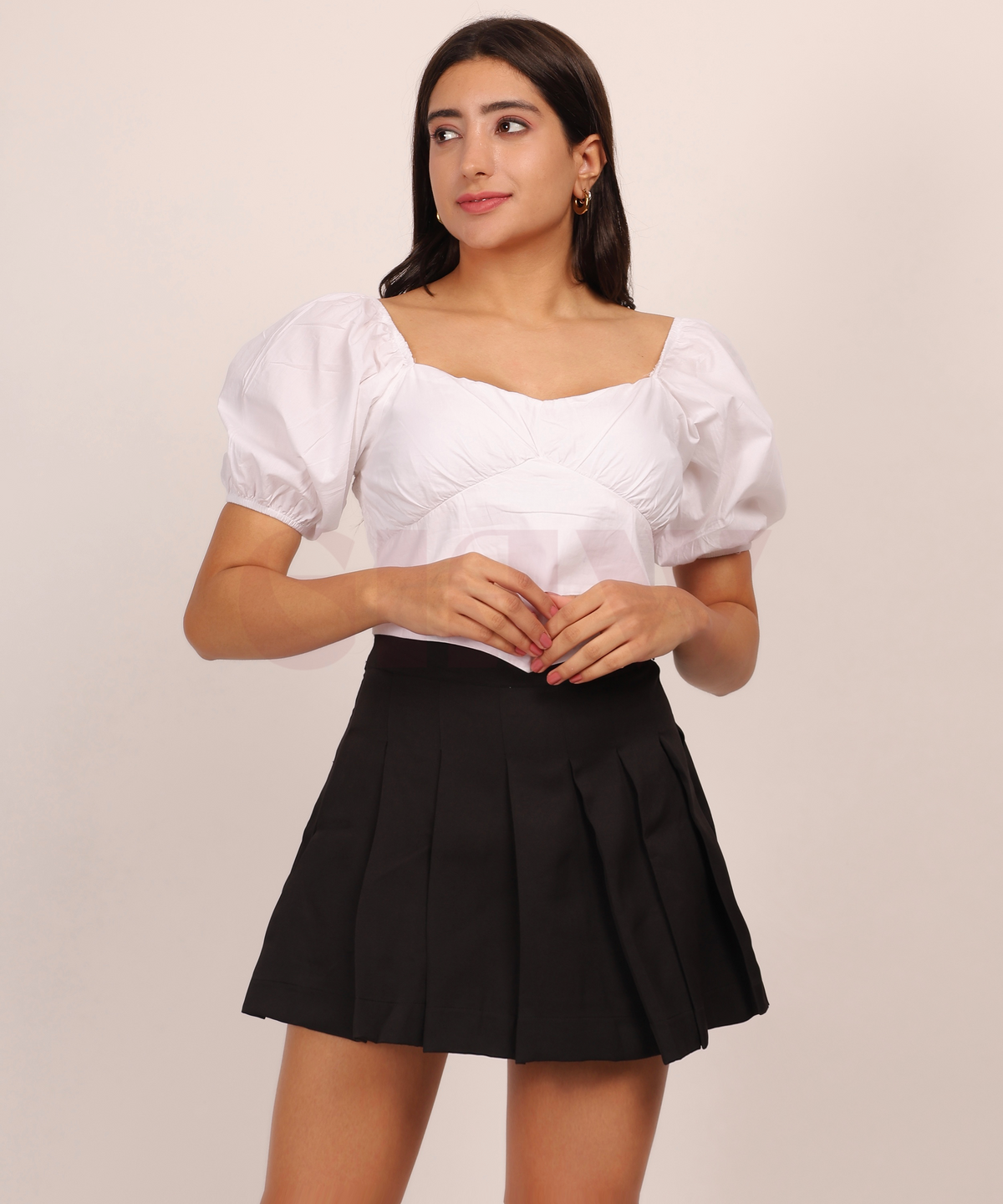 Elena White Top with Balloon Sleeves