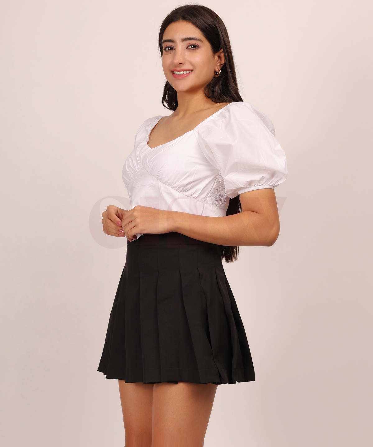 Elena White Top with Balloon Sleeves