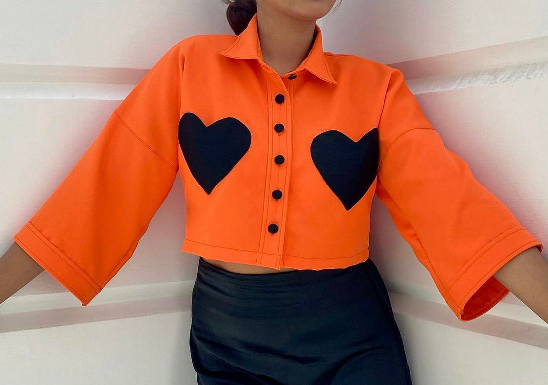 Orange Heart Crop Shirt