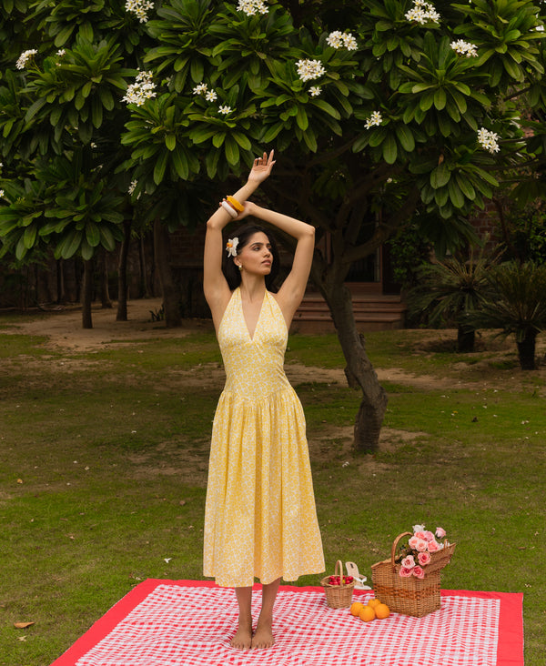 The Gardenia Dress- Floral Halter Midi Dress