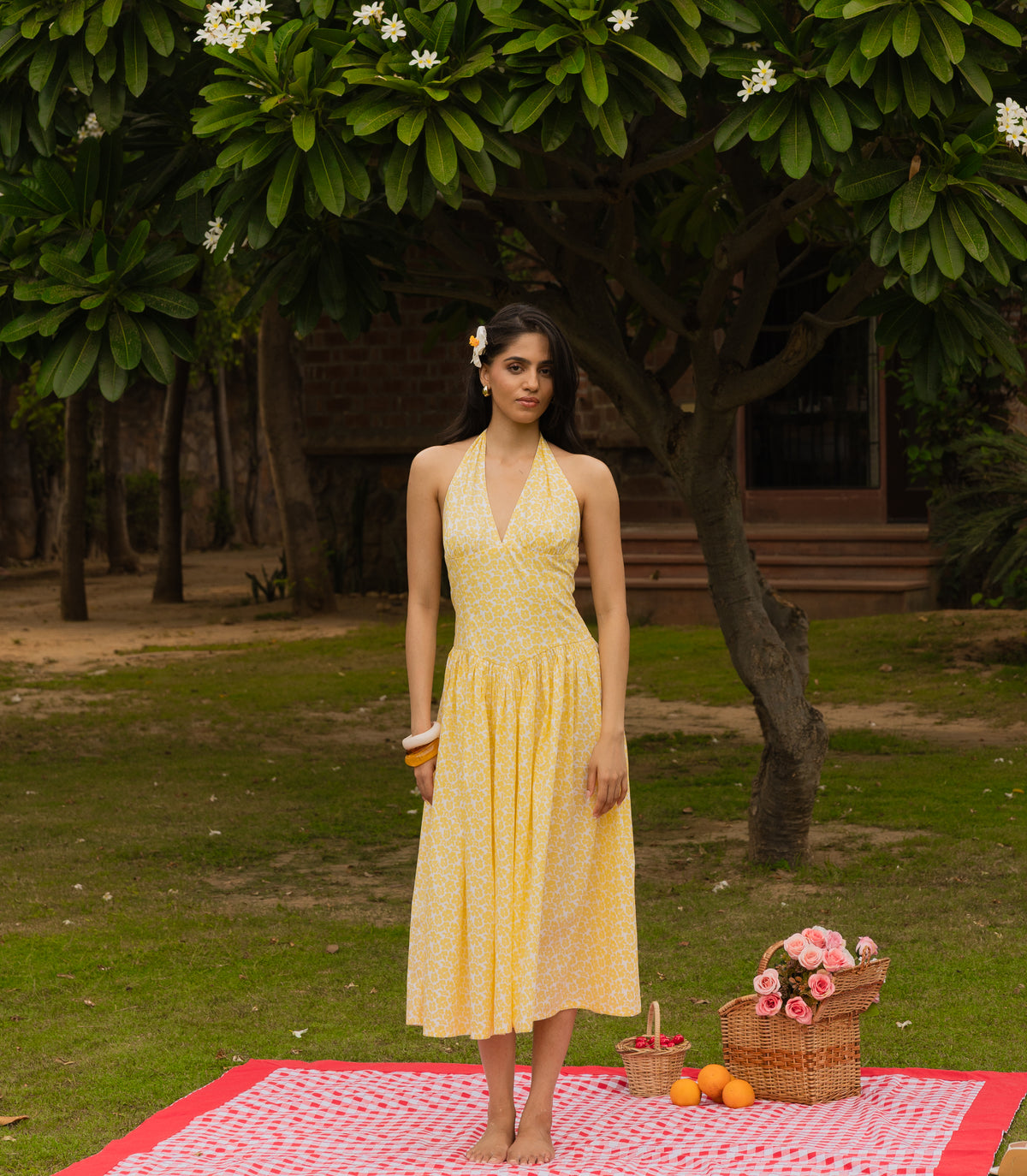 The Gardenia Dress- Floral Halter Midi Dress