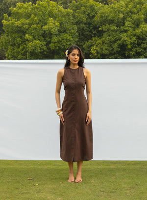 The Juniper Dress- Linen Button Front Midi Dress