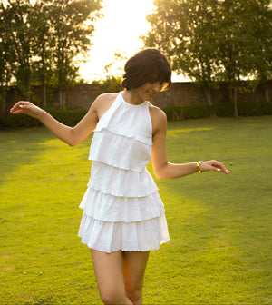 The Flutter Dress- Open Back Ruffle Dress