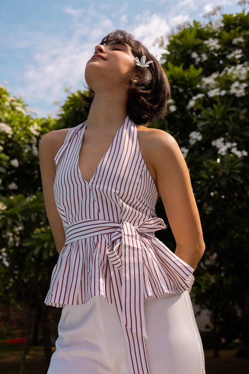 The Sunday Top- Halter Neck Peplum Top with Belt