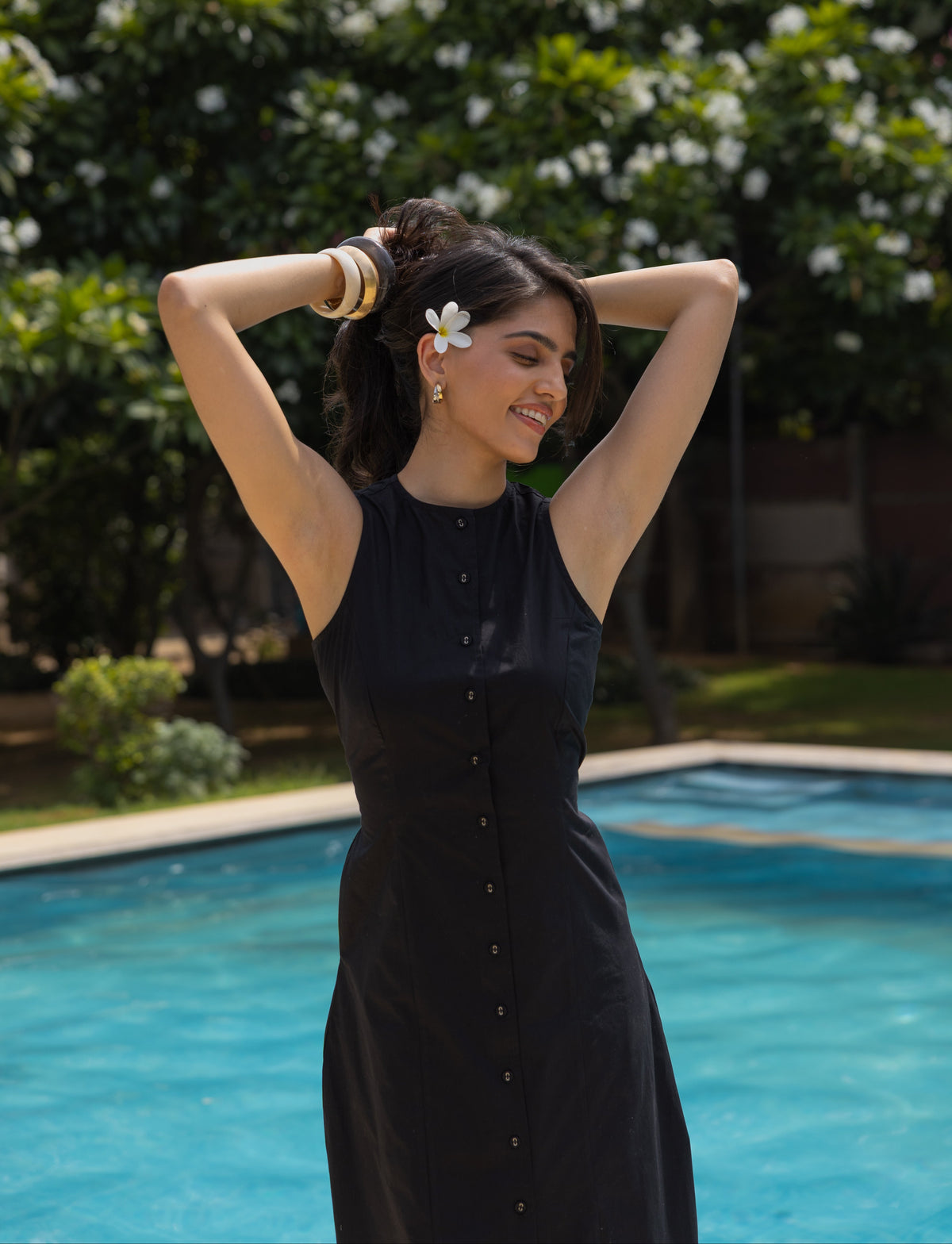 The Reverie Dress- Noir Poplin Midi Dress
