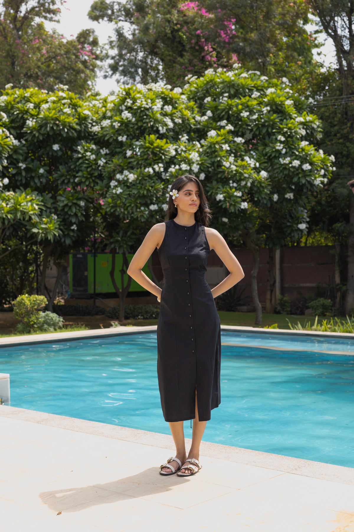 The Reverie Dress- Noir Poplin Midi Dress