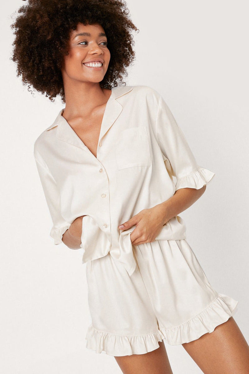 White Satin Nightsuit with Shorts
