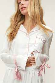 White Satin Nightsuit with Shorts (Pink Details)