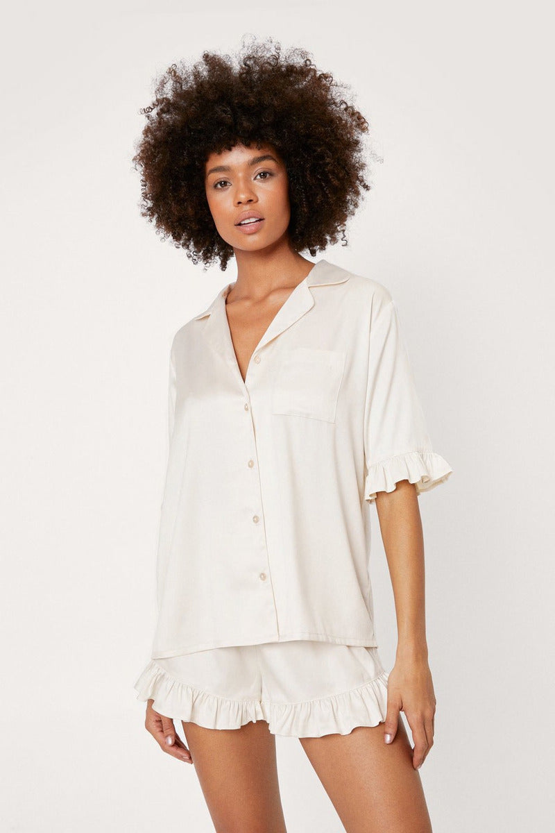 White Satin Nightsuit with Shorts